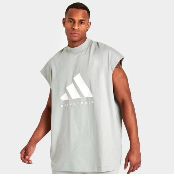 Adidas Basketball One Gray Oversized Sleeveless T Shirt Cotton Size 2X - Picture 1 of 16